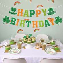 Happy Saint Patricks Day Birthday Banner St Patricks Day Green Lucky Birthday Garland - Multicolor - View 4