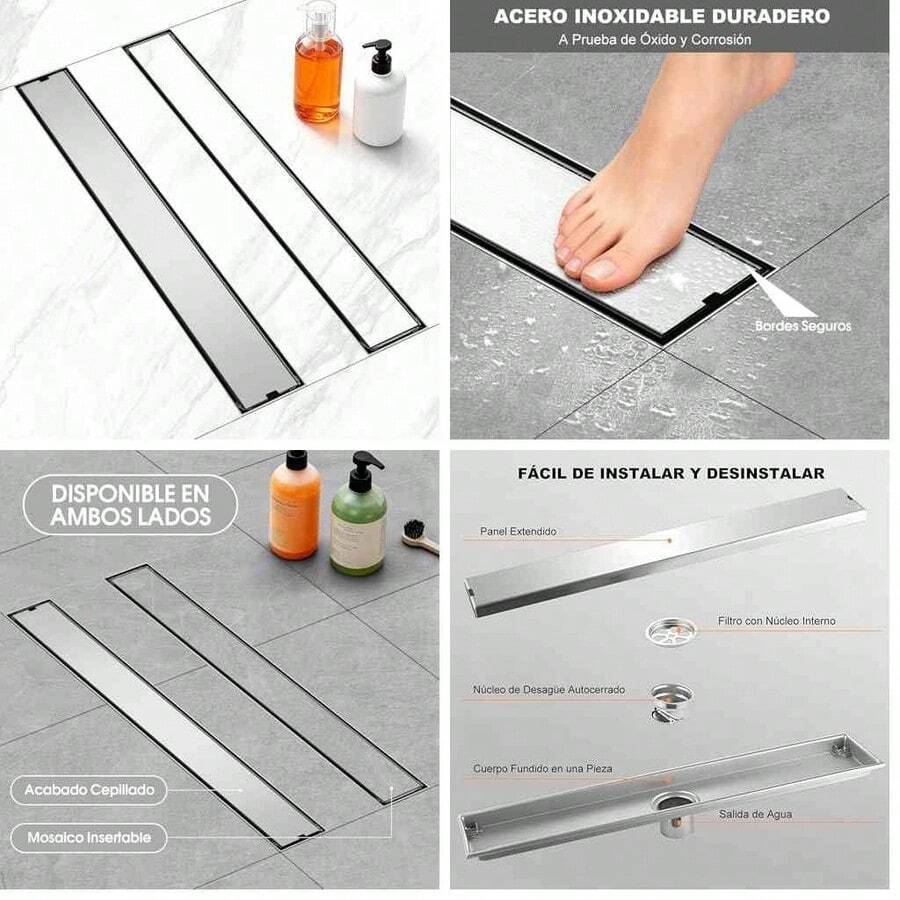 Drenaje de Piso de Bao Acero Inoxidable: Coladera de Desage Lineal Exterior, Coladera Antiolor para Regadera, Drenaje Ducha Barra Larga SUS304Tapadera Desmontable, para Bao Aseo Cocina (10*50cm) - Estilo 3 (10*50cm) - Ver 1