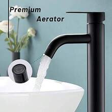 Grifo de lavabo moderno, grifo de bao negro mate, grifo de acero inoxidable, con cao de 30 cm de alto, grifo de lavabo de un solo orificio - Negro - Ver 6
