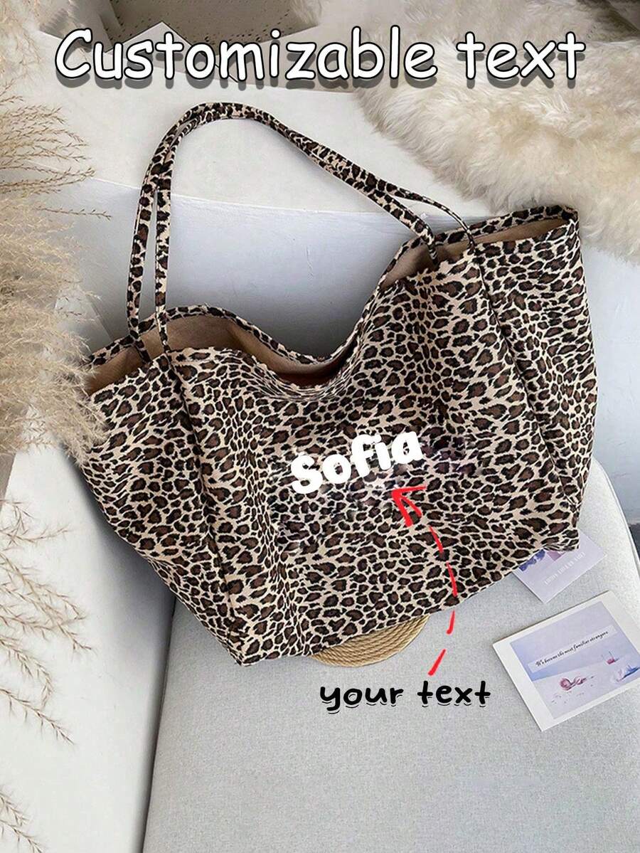 1pc Customized Women's Leopard Print Shoulder Bag, Custom Crossbody Handbag With Large Pocket, Unique Double-Sided Canvas Shoulder Bag, Spacious Casual Bag Suitable For School, Commute, Shopping, Travel, Vacation, Can Fit Clothes, Textbooks, Laptops, Fashionable Leopard Print Women Wallet For Autumn/Winter - Multicolor - View 1