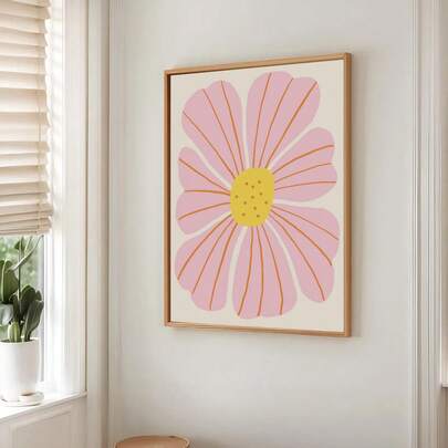 1pc Pastel Pink Abstract Flower Vibrant Wall Art, Abstract Floral Art Poster, Funky Art Print, Wall Art, Bright Colorful Art, Botanical Print, Home Decor Living Room, Wall Decor, No Frame