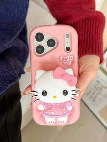 3pcs Sanrio Authorized Cute Heart & Kitty Cat Stand Phone Case Compatible With Iphone 17 Pro Max, 15/14/13/12/11/16 Plus, Silicone Cartoon Phone Protective Cover - Pink - View 6