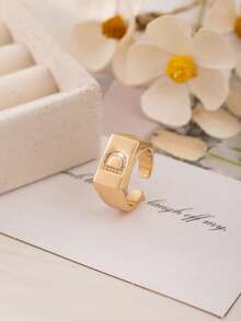 1pc Luxury Initial Open Ring, A-Z Letter Block Design With Cubic Zirconia, Adjustable Fashion Ring For Girl & Teens, Gift For Friends - Gold - View 27