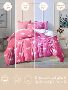 Bộ ga trải giường 3 món màu hồng nhạt phối nơ trắng in kỹ thuật số (1 ga trải giường + 2 vỏ gối, không bao gồm chăn bông), chất liệu sợi polyester mềm mại, thân thiện với da, thích hợp cho phòng ngủ, phòng ngủ chính, phòng khách, mọi mùa. - Nhiều màu - Xem 8