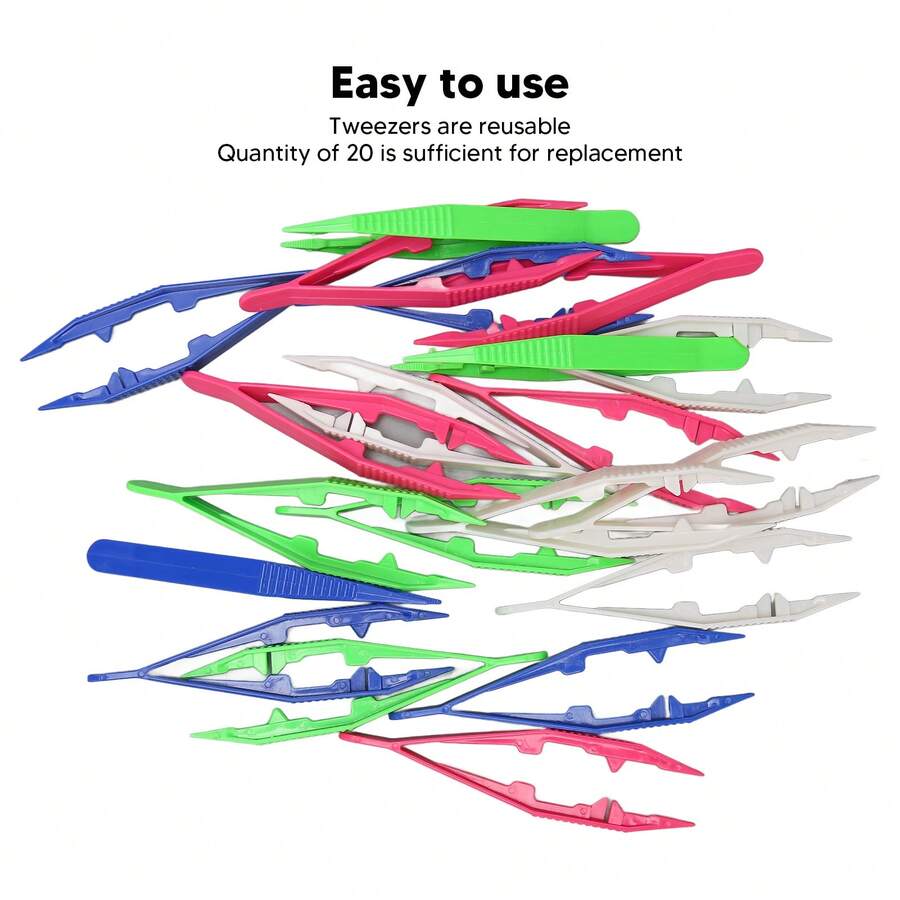 Pack Of 20 Lightweight Plastic Bead Tweezers: Durable, Non-Slip Design For Beading And Craft Projects. - Multicolor - View 1