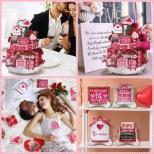 Juego de bandejas decorativas de San Valentín con 17 piezas, diseño de corazón, camión, gnomo, buzón, letreros de madera, centros de mesa de primavera - Rosa Fucsia - Ver 4