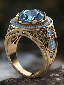 High-Quality Personalized Design Luxury Inlaid Light Blue Zirconia Couple Wedding Rings, Fashionable Luxury Jewelry - Valentine's Day Gift, Business Party Gift, Anniversary Gift - Baby Blue - View 1