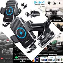 Automobile Wireless Charger with Phone Holder, 15W Fast Charging, Automatic Phone Holders for Car Dashboards and Windshields, Ventilation Accessories - Negro - - Ver 1