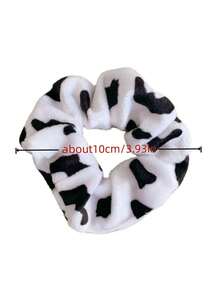 2pcs Cow Print Hair Scrunchies, Large Fabric Scrunchy, Black & White Polka Dot Wide Elastic Hair Ties Head Accessories Ponytail Holder - Black and White - View 3