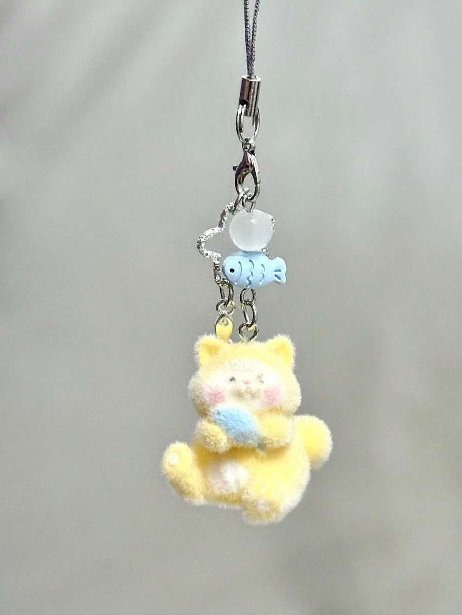 1 chiếc móc khóa điện thoại hình mèo nhồi bông "Mèo Cam Mập Múm Thích Cá", quà tặng sáng tạo tự làm, mặt dây chuyền dễ thương cho máy ảnh/túi xách, phù hợp cho nữ sử dụng hàng ngày, tương thích với Android và hầu hết các điện thoại thông minh, quà tặng cho mẹ, gia đình, bạn bè, trẻ em, sinh nhật, ngày lễ. - Màu vàng - Xem 1