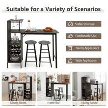 GOFLAME 3PCS Bar Table & 2 Stool Industrial Kitchen Dining Set W/ Wine Rack Glass Holder - Brown - View 8