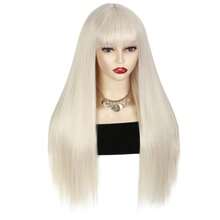 D613 Blonde Long Straight Wig With Bangs Light Blonde Silky Straight Hair Wigs For Women 28 Inch Synthetic Heat Resistant Fiber Wig For Cosplay Daily Party Use - 0Blonde - View 7