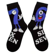 1 Pair Men's Mid-Calf Socks With 67 Numeric Pattern, Fashionable Hip-Hop Design, Suitable For Both Men And Women - Black - View 2