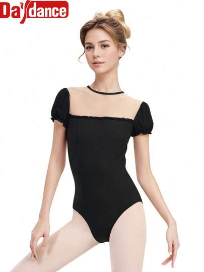  Daydance1 Piece Of Women's Ballet Leotard Back Lace-Up Puff Sleeve Dance Leotards Adult Mesh Splice Gymnastic Backless Bodysuit Ballet Costumes