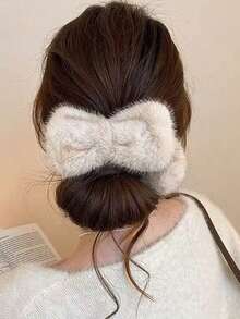 1pc Solid Color Plush Bow Bun Claw Clip, Fashionable Updo Hair Accessory, Suitable For Commute, Party, Holiday, Valentine's Day, Birthday And Other Social Occasions Elegant Hair Claws Women Hair Accessories Causal Hair Clips - Multicolor - View 8