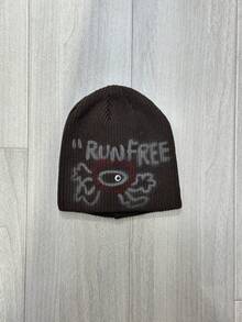1顶男士保暖针织帽，印有“Run Free”英文涂鸦图案，秋冬季款 - 塗鴉run free針織帽 - 查看 8