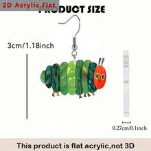 2D Flat, Women's Cute Caterpillar Earrings - Korean Green And Black Striped Acrylic Insect Jewelry, Lightweight And Exquisite Insect Pendant Suitable For Daily Wear, Birthday/Christmas Gifts, Unique Earrings, Women's Earrings, Unusual Earrings, Retro Earrings, Jewelry, Women's Retro Jewelry, Pendant Earrings, Quirky Earrings, Teacher Earrings, Fun Earrings - 彩色 - 查看 5
