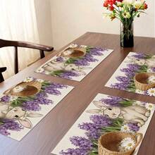 Bộ 1/4 tấm lót bàn ăn bằng vải lanh in họa tiết kẻ caro kiểu Buffalo, chủ đề trứng Phục Sinh mùa xuân/hè, hình thỏ hoạt hình, hoa và bướm, có thể giặt máy, làm bằng polyester, thích hợp cho nhà bếp, phòng ăn, trang trí nhà cửa, trang trí bàn làm việc, trang trí tiệc tùng, là món quà lý tưởng. - Nhiều màu - Xem 20