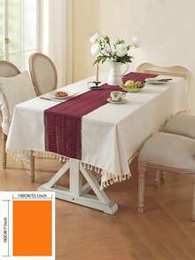 1件波西米亚风纯色桌布，卡其色条纹编织桌旗，带流苏，长方形厨房装饰餐桌布，适合户外婚礼、纯色摄影背景、日常使用、节日、生日派对、家居装饰、新家必备，四季皆宜 - 卡其色 - 查看 12