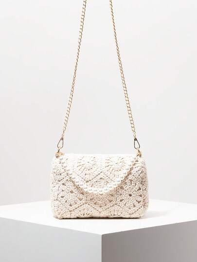 Women's Handbag, Floral Bag, Pearl Bag, Women's Crossbody Bag, Metal Chain, Summer Beach Bag, Travel Essential, Cruise Essential, Women's Gift, Valentine's Day, Elegant Women's Handbag (Random Pattern)