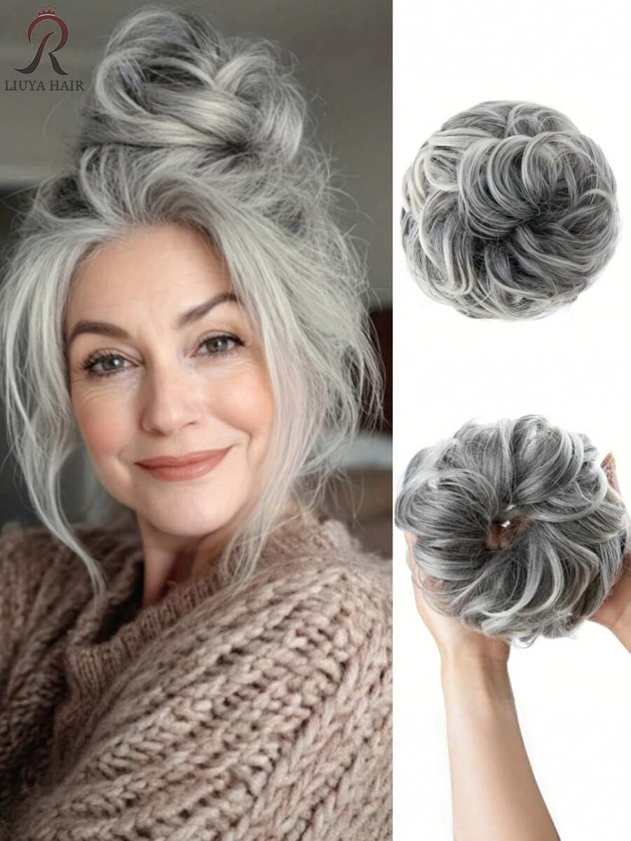 Luxuriöses graues unordentliches Dutt-Haarteil für Frauen - Super dicke zerzauste Hochsteckfrisur Scrunchie, hitzebeständige synthetische Faser, elastische Haarverlängerung, perfekt für alle Ethnien, Haarvolumenverbesserung | Voluminöser Haarscrunchie | Sicherer Sitz Design, Haaraccessoires - Verschiedenfarbig - Übersicht 1