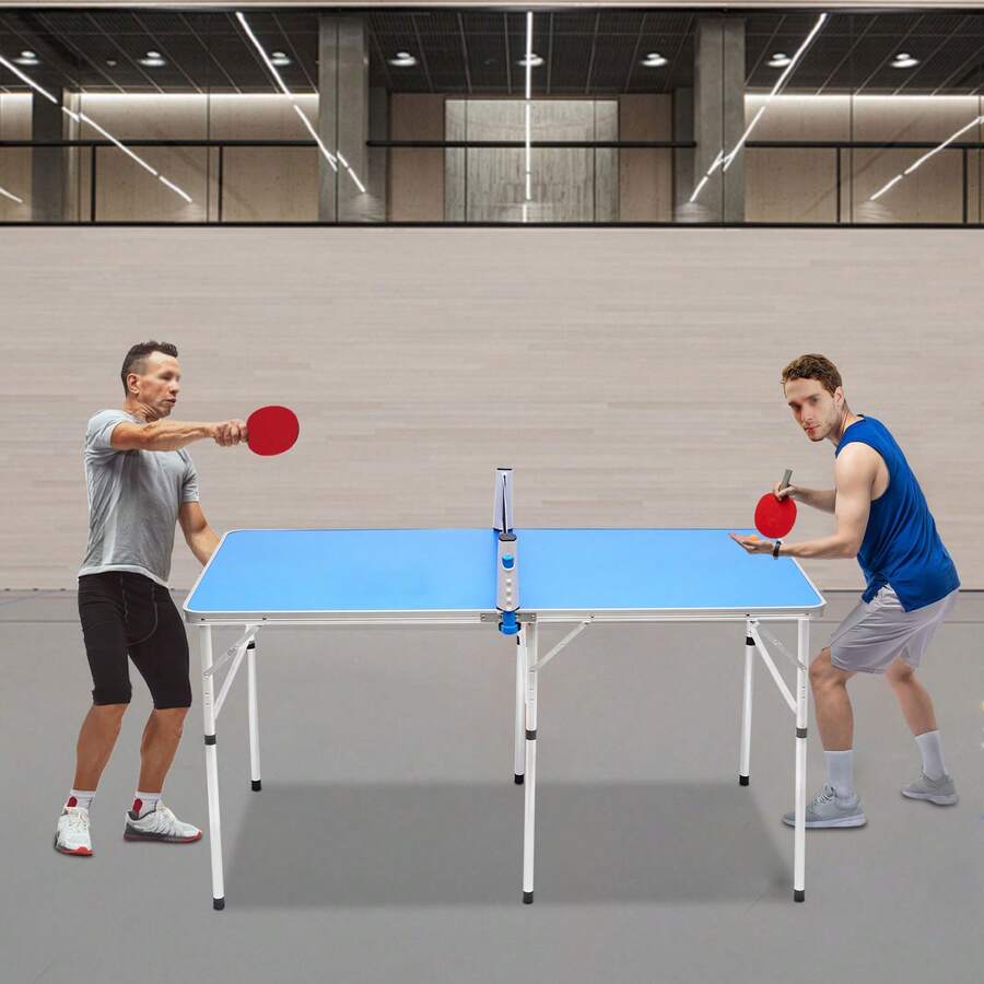 Klapptischtennis Ping Pong Tischset mit Bällen, Schlägern und Netz, 9,84 * 29,92 Zoll Tisch, Einfach zu Tragen und Platzsparend, Gefaltete Größe: 29,92 * 29,92 * 2,55, Geeignet für Innen- und Außenbereich, Blau - Blau - Übersicht 1