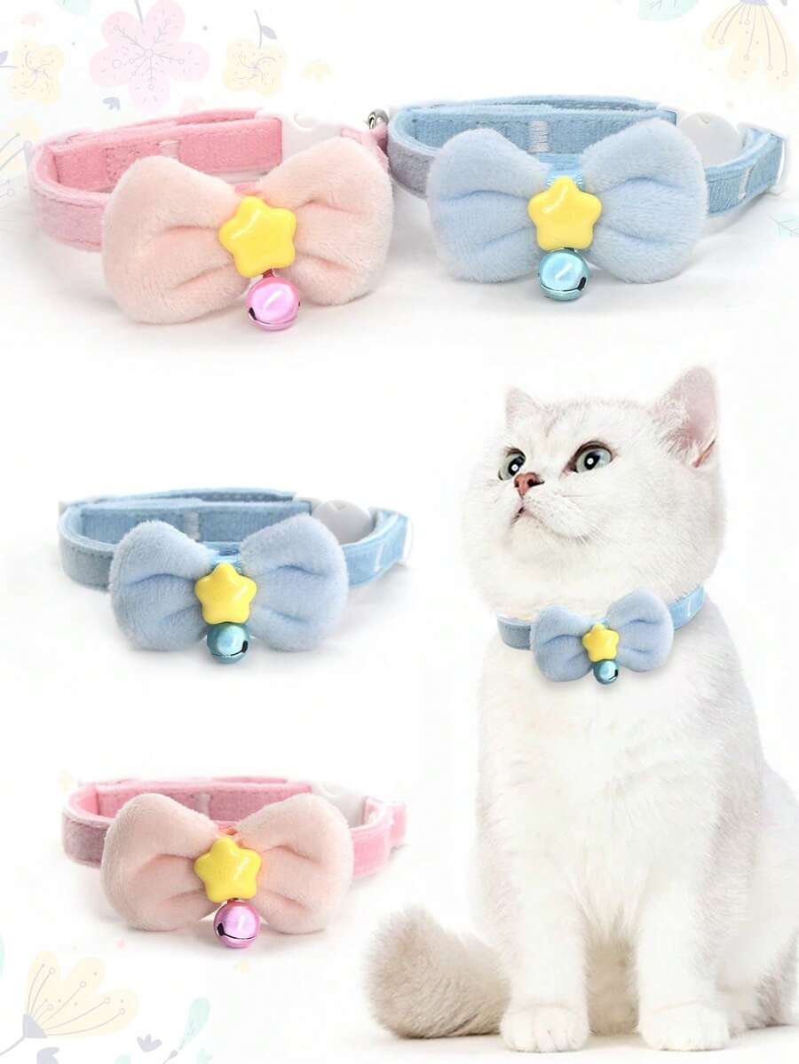 Collier pour animaux de compagnie avec étoiles colorées, collier décoratif adorable, fabriqué en fibre de polyester, doux et confortable, assorti avec une clochette colorée, taille réglable, convient pour le port quotidien sur les chats