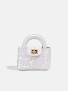 1件装女童新款时尚亮片优雅手提包，高端单肩斜挎包，扭锁装饰五金顶部提手系列，链条肩带包，母女同款包包，钱包，可调节肩带单肩包，适合日常、派对、旅行，理想礼物 - 大小號手提包 - 查看 19