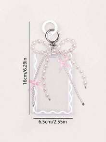 1pc Card Holder And 1pc Key Ring Transparent Creative Acrylic Card Holder Student Campus Card Meal Card Protective Cover Key Ring With Pearl Bow Keychain, Office Supplies, School Supplies, Home Supplies, Back To School Gift Photo Badge Holder Card Holder Wallet Business Card Holder Credit Card Holder - Multicolor - View 7