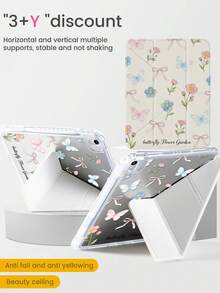 优雅可爱的卡通花卉字母蝴蝶双面亚克力透明水晶后盖，防震，兼容iPad 7、8和10代（10.2英寸）。内置笔槽，支持睡眠/唤醒功能和多种折叠支架模式。是情人节的理想礼物。 - 彩色 - 查看 4