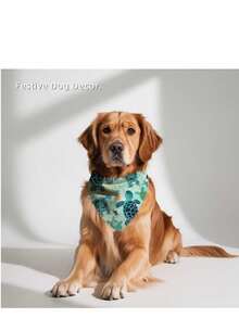 1pc Turtle Dog Scarf - Turquoise Blue & Mint Green Turtle Print With Starfish Pattern, Adjustable For Medium To Large Dogs, Turquoise Ocean Themed Pet Apparel, Suitable For Beach Walks And Swimming Accessories - Multicolor - View 2