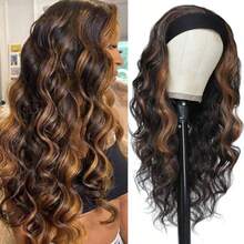 DLong Wavy Headband Wig For Women Black Wigs With Brown Blonde Highlight 200% Denisty Headband Wigs Put On And Go Gluel Wig Long Synthetic Wig For Women Party Daliy Use - highlightheadbandwig - View 1