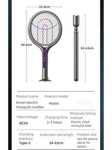 OBOVAY Rechargeable Foldable Telescopic Electric Mosquito Swatter, 1200mAh, Suitable For Home And Pest Control - Random Color - View 9