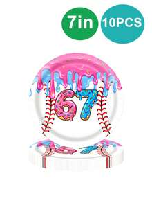 50 Peças Placas, Copos e Guardanapos Temáticos de Beisebol, Sorvete e Rosquinhas, Suprimentos para Festa, Decorações de Festa de Aniversário Temática de Beisebol, Pratos de Sobremesa Descartáveis de 7 Polegadas, Conjunto de Talheres de Papel, Presentes para Festas, Festas de Aniversário, Festas Esportivas, Eventos de Primavera, Suprimentos para Festas de Feriados - Multicolorido - Visão 3