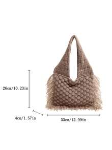 Fashionable Versatile Crochet Knitted Scales Tassel Women Tote Bag Casual Shoulder Bag Handbag - Multicolor - View 8