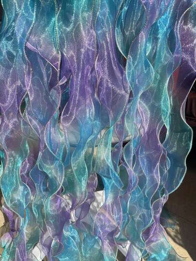 1 cuộn - Ruy băng chiffon màu chuyển sắc óng ánh dài 300 cm dùng để gói quà, có viền lượn sóng, thắt nơ và tua rua.