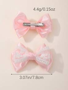 2件套纯色蕾丝双层蝴蝶结可爱婴儿发夹，四季皆宜的百搭发饰 - 彩色 - 查看 5