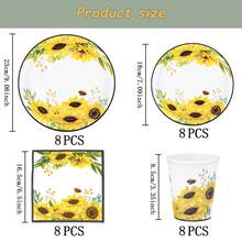 7/9英寸向日葵边一次性餐盘套装，派对餐盘，一次性纸盘，杯子，餐巾纸，适用于婚礼、订婚、生日、婚宴餐具 - 彩色 - 查看 8