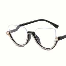 Light Half Frame Diamond Inlaid Non-Prescription Glasses New Style Personality Retro Optical Glasses Fashion  Eyeglass Frame - C2 - View 6