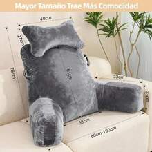 FIAN Almohada para Espalda con reposabrazos y Bolsillos para Sentarse en Cama, Respaldo para Cama, Almohada de Lectura, Descanso, Jugar, Relajarse o Ver la televisin para Adultos - como se muestra en la figura - Ver 3