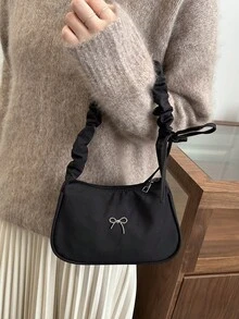 1 pieza Bolso de mano con pliegues en forma de nube de unicolor y moda, bolso de hombro y de debajo del brazo - Negro - Ver 6