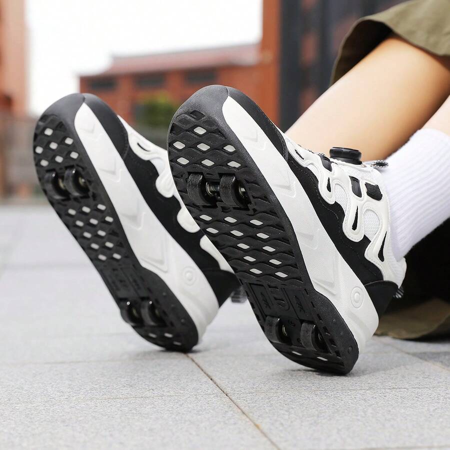 Teenagers' Fashion Roller Skates, 4 Wheels Detachable & Retractable Rear Wheels, Rotatable Buckle, Unisex Inline Skates, Holiday & Birthday Gift