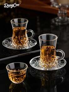 Dengcoo 1件套土耳其茶杯、茶碟、卡瓦杯、阿拉伯茶杯、咖啡杯、欧式/中东水杯、中东传统玻璃黑茶杯，非常适合茶会、送礼和家居装饰。 - 杯子 - 查看 2