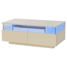 90 X 45 X 35.5 Cm Coffee Table With Tray, High-Gloss Coffee Table For The Living Room, Sofa Table With 2 Drawers, Load-Bearing Side Table Made Of Tempered Glass, Coffee Table With LED Light, White - White - View 8