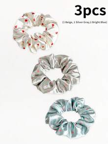 9/3/1件装水晶缎面印花大号发圈，欧美小号心形弹力发圈