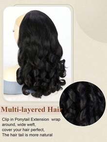 16英寸波浪马尾假发接发，抽绳马尾假发配饰，适合长卷发女性，时尚头巾，优雅发带，休闲发箍 - 彩色 - 查看 3