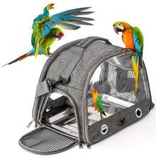 New Bird Carrier With Perch & Ventilation Mesh - Spacious Parrot Travel Backpack Carrier With Zipper Closure, Soft Lining & Carry-On Design For Small To Medium Birds, Cockatiels, Lovebirds, Conures - Durable & Comfortable Pet Carrier For Travel, Vet Visits, Daily Use (Grey), Backpack Bird Carrier, Bird Travel Carrier With Water, Parrot Backpack, Carrying Bag For Birds, Travel Bird Bag, Parrot Movable Cage, Small Cage With Open Roof For Parakeet, Bird Cage, Bird Carrier, Bird Backpack - 陽離子牛津布 - 查看 2