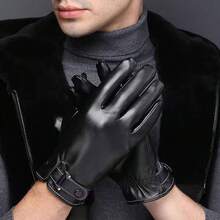 Guantes de Piel para Hombre, Guantes Negros de Cuero con Pantalla Tctil, Guantes para Frio, Guantes para Moto Motocicleta Bicicleta al Aire Libre Invierno, Regalos de Hombres Navidad - inicial - Ver 7