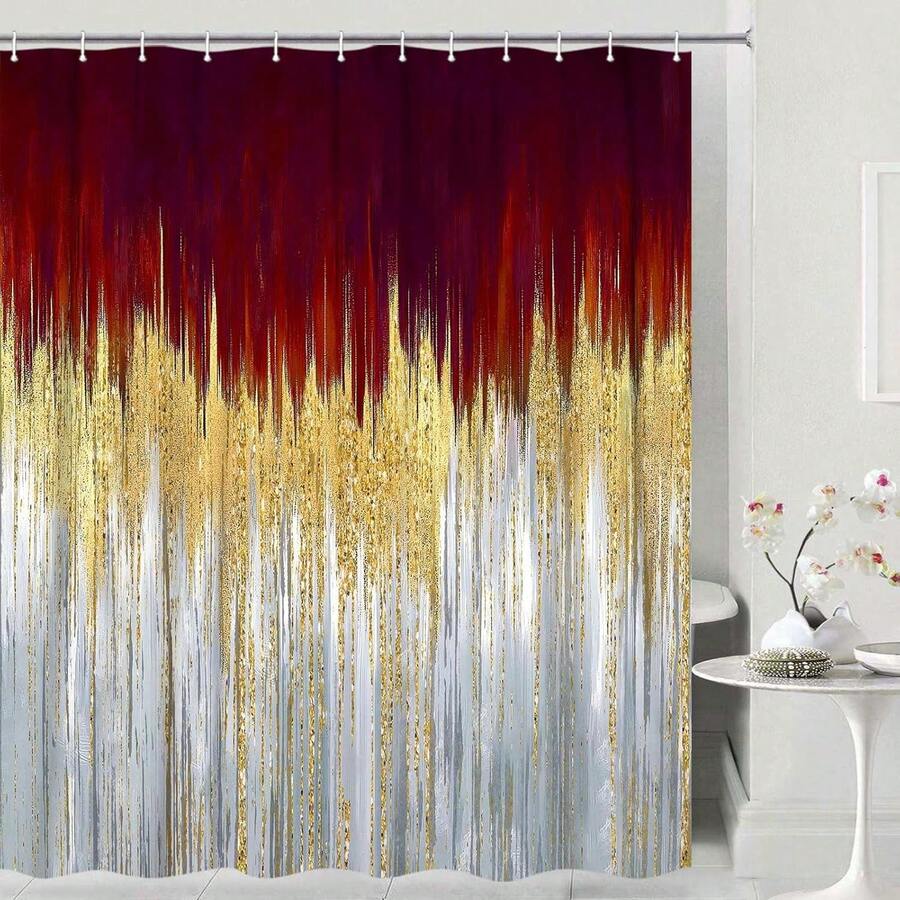 Abstract Shower Curtain Modern Shower Curtain Sets For Bathroom Gray Blue Aesthetic Stripe Pattern Contemporary Minimalist Painting Bathtub Curtains With Hooks, The Best Choice For Housewarming,Great Gift For Friends, Families Home Hotel Use - 紅色 - 查看 1