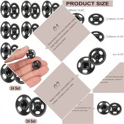 Sew-On Snap Buttons For Purse Handbag Clothes Sewing Craft, Metal, Black, Ideal For Closure
